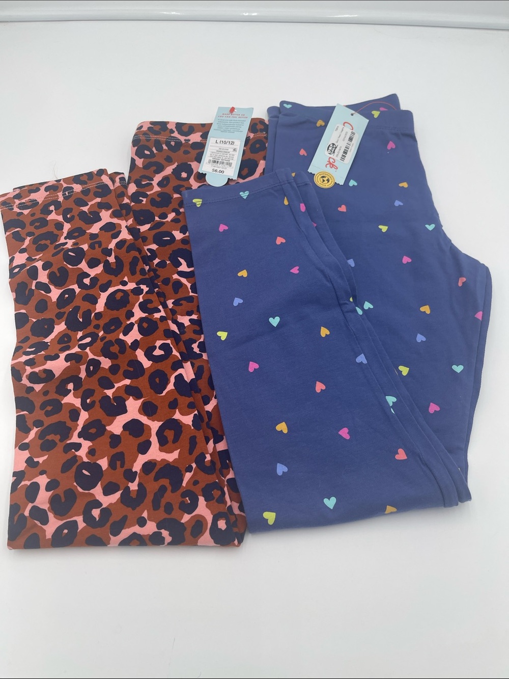 Cat & Jack Navy Hearts and Pink Leopard Girls' Leggings Bundle